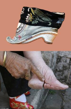 90 Year Old Granny Ass And Feet Porn - An 18th century Chinese shoe for a bound foot. Foot-binding was a painful  practice first carried out on young girls 1000 years ago in China to make  their feet as small as