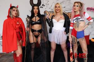 costume girl on girl orgy - Kyra Sex, Larissa Leite, Victoria Dias, Vitoria Beatriz - Halloween Double  Penetration Orgy With Eight Big Studs