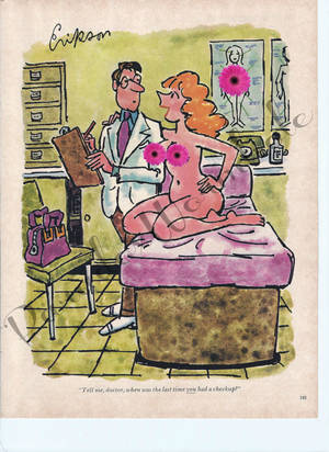 animated nude humor - Mature Vintage 1979 70's Funny Adult Cartoon Wall Art Decor Humor Topless  Nude Doctor Check Up