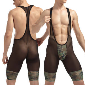 Gay Leotard Porn - Hot Selling Sexy Men's Net Mesh See-thru Camo Bodysuit Gay Bodywear Leotard  Underwear Gauze