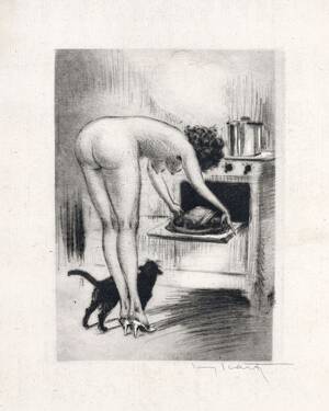German Vintage Nudist Porn - Nude in the Kitchen Print Vintage Kitchen Erotica 3 Sizes RisquÃ© Cook  Bending Over a Hot Oven in Sexy High Heels With a Black Cat - Etsy