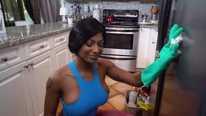 ebony cleaning nude - Ebony cleans around the house and fucks - Hell Porno