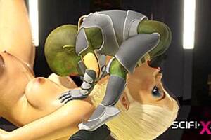 alien sex xxx - Hot sex with alien. A sexy blonde has crazy fuck with a green alien in a
