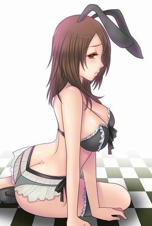 anime sitting nude - ... checkered_floor fatal_frame female high_heels highres kozukata_yuuri  kuroma_(atapi) lingerie long_hair panties rabbit_ears sitting solo underwear