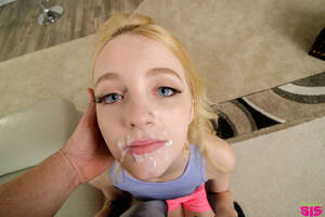 blonde teen facialed - Tiny blonde teen Kate Bloom wears cum on her face and pussy after POV  action - PornPics.com