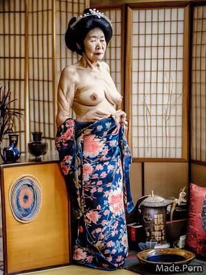 japanese geisha nude - Porn image of skinny geisha partially nude japanese vintage 80 saggy tits  created by AI