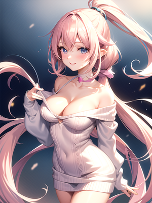 hentai anime art cute - anime-style girl, Close-up, cute oversized sweater slightly off the  shoulder revealing cleavage Hentai AI Porn