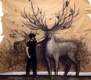Deer 3d Porn - cumber-porn: â€œ archiemcphee: â€œ Vancouver-based art student Fiona Tang  creates large-scale trompe l'oeil drawings of animals that appear to burst  forth from ...