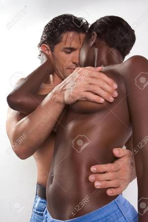 interracial sensual passionate kiss - Picture of Loving affectionate nude heterosexual couple in sensual kiss.  stock photo, images and stock photography.