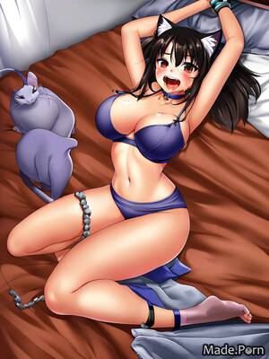 cartoon black bra - Porn image of towel sports bra black hair cat tail huge boobs cum on tits  long legs created by AI