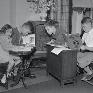 1940s Banned Porn - Kids remote learning during a polio outbreak in the 1940s. Teachers read  lessons over the radio! : r/interestingasfuck