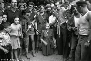 French Nazi Collaborators Women Porn - A French woman accused of sleeping with Germans has her head shaved by  neighbors in a village near Marseilles. Note the large crowd of partisans.