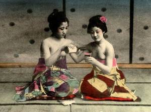 japanese geisha nude - ciribillo erotic arts: Old Photo Naked Japanese Geisha Drinking Sake