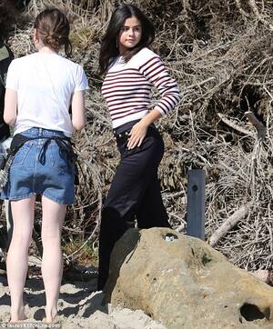beach porn selena gomez - Selena Gomez looks lovely in nautical striped top and flared trousers for a  beach photo shoot | Daily Mail Online