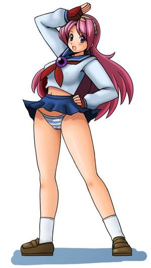 Athena Anime Porn - blush smile panties long hair purple hair school uniform skirt lift striped  panties snk king of