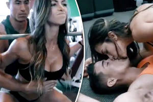 gym training - Gym lovers kiss and get close in fitness video
