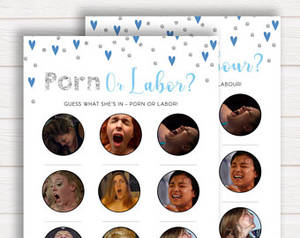 Hd Porn Party Of Baby - Porn or Labour Baby Shower Game, Blue Porn or Labor Game, Baby Boy Baby