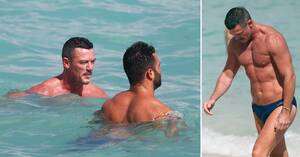 leaf beach nudes - Luke Evans Frolics On The Beach In Miami With Brazilian Model Gustavo  Naspolini