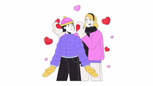 Moving Animated Cartoon Sex - Lesbian woman covering girlfriend eyes with mittens line cartoon animation.  Romantic winter date 4K video motion graphic. Same sex couple 2D linear  animated characters isolated on white background 36042642 Stock Video at