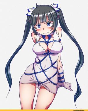 anime hentai rope bondage - arms behind back bangs bdsm black hair blue eyes blue ribbon blunt bangs  blush bondage bound breasts crotch rope dungeon ni deai wo motomeru no wa  ...
