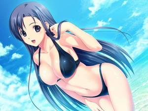 anime bikini nude beach - Hot anime girl black bikini beach