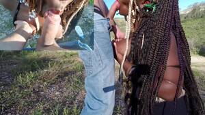 black outdoor cum shots - sweet ebony with hot big boobs loves suck in the great outdoor- blowjob  handjob & facial cum POV - RedTube