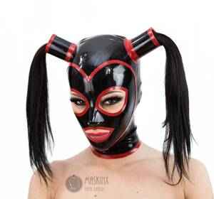 latex pigtails - Latex Rubber Hood With Pigtails and Contrast Trim - Etsy