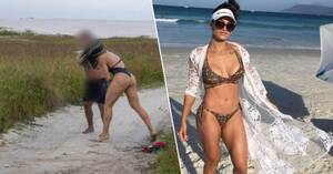 jerking on nudist beach - MMA fighter beats up creep masturbating during her beach photoshoot