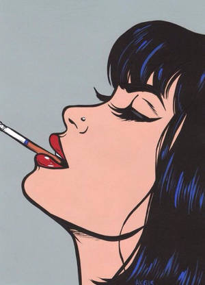 classic black girl cartoon porn - Pop art girl smoking, red classic lips