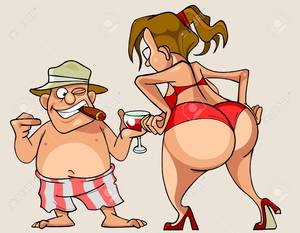 Big Ass & Tit Porn Stars - cartoon woman with big ass in a bathing suit and man in shorts Stock Vector  -