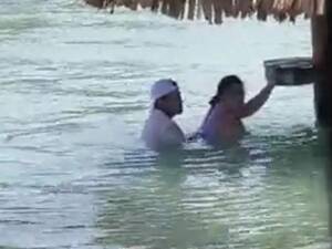 big boobs naked beach couple - Frisky couple filmed romping in turquoise sea at tourist resort as  onlookers giggle - Daily Star