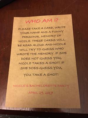 dirty party games - Who Am I? Shots Games for Nicole's Bachelorette Party