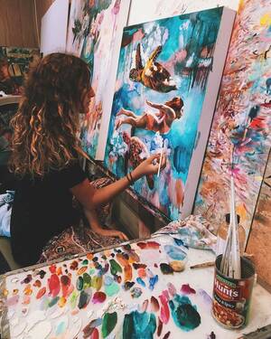 Bad Art Studios - Pintura em tela com muitas cores. Artista : Dimitra Milan
