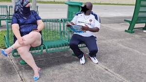 fat milf pussy spread cum on face - Hijab Muslim Milf let stranger at the bus stop cum twice on her big meaty  pussy lips (public outdoor) BBW SSBBW watch online