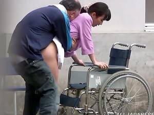japanese nurse sex chair - Public Sex With Kinky Japanese Nurse And An Old Fart In Wheelchair :  XXXBunker.com Porn Tube