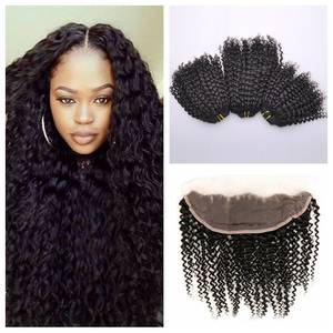 kinky black head - Queen Hair Products Brazilian Virgin Hair Kinky Curly Bundles With Frontal  Ear to Ear Lace Frontal