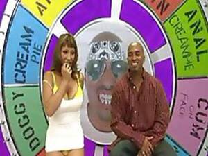 cumshot game show - Busty ebony on a sex game show measures, blows, and fucks big black cock -  porn video N4800926