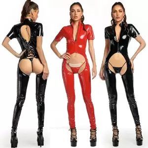 Latex Jumpsuit Porn - Erotic Fetish Latex Jumpsuit Bondage Catsuit Lingerie Sexy Womens Wet Look  Leather Open Crotch Bodysuit Porno Clubwear Costumes - Zentai - AliExpress
