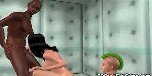 Fucked While Sucking Cock - 3d black haired babe gets fucked while sucking cock