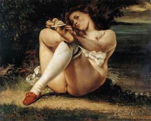 erotic oil paint - Woman with White Stockings : Erotic painting by Gustave Courbet. 1819 - 1877