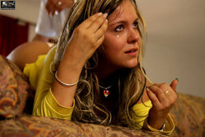 crying face tears otk spanking - Sexy blonde crying from a good otk spanking - XXX Dessert - Picture 1