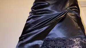 Black Satin Porn - Black Liquid Satin Skirt With Black Satin Half Slip | xHamster