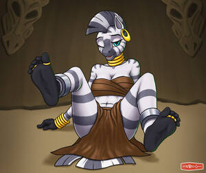 Mlp Zecora Feet - 1271621 - suggestive, artist:wwredgrave, zecora, zebra, anthro, plantigrade  anthro, g4, bandeau, barefoot, breasts, feet, female, fetish, foot fetish,  loincloth, looking at you, mare, mask, one eye closed, sitting, soles,  solo, solo female,