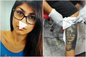 india porn star glasses - Mia Khalifas Indian Fan Gets Her Face Tattooed On His Leg, She Calls It  Terrible | Watch