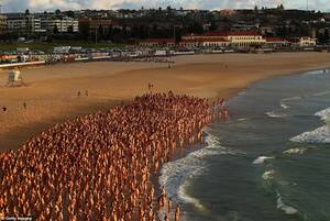 crowded nude beach sex - Spencer Tunick nude photo shoot: People strip down naked at Bondi Beach for  skin cancer awareness | Daily Mail Online