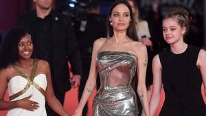 Anime Angelina Jolie Porn - Angelina Jolie dresses up in silver bodycon gown with Zahara Jolie-Pitt and  Shiloh for Eternals premiere | Fashion Trends - Hindustan Times