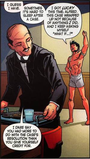 Dc Robin Gay Porn - Time for some gratuitous (Red) Robin fanservice! This piece of pre-New 52  beefcake is from Robin #162. Aw, it's sweet how Alfed ruffles his hair.