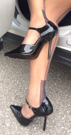 Ankle Strap High Heels Stockings - Just Legs, Stockings and Shoes : Photo