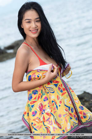 asian pussy paradise - Busty Asian girl shows off her hairy pussy in the sea at Brdteengal