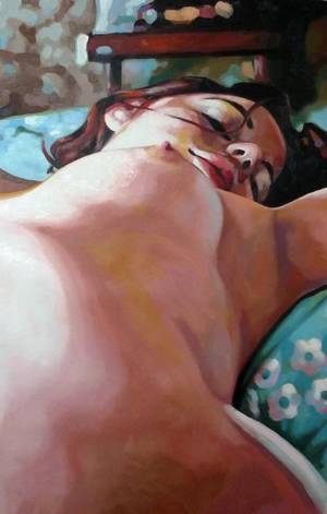 erotic oil paint - Saatchi Art: Blue bed(sold) Painting by Thomas Saliot